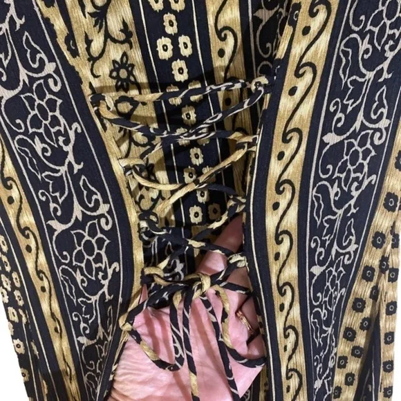 Batik Print Dress Boho Black Tan Small - Picture 11 of 11